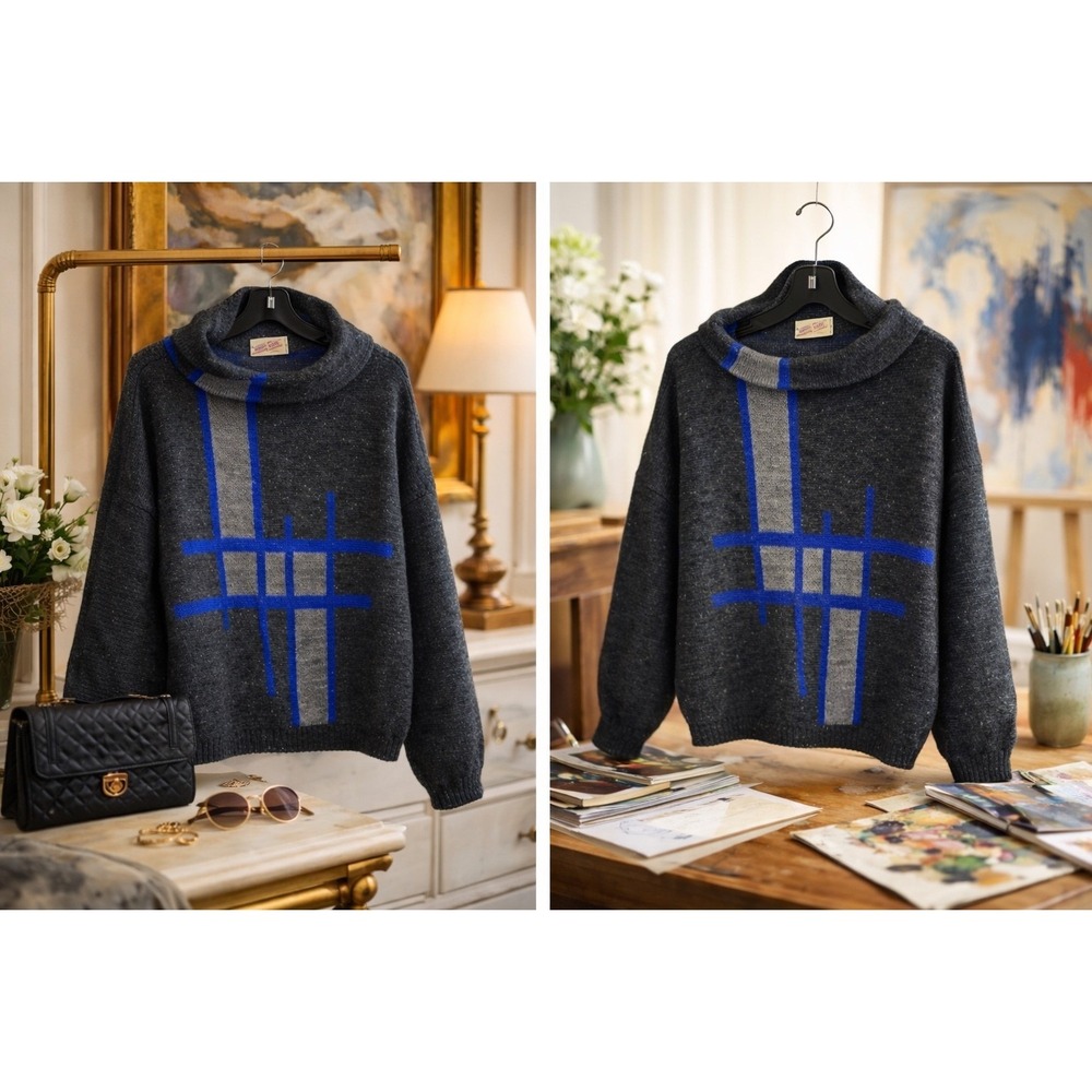 ANDRE HAYAT Paris Geometric Knit Sweater Women's M/LFrench Fashion Abstract Cozy